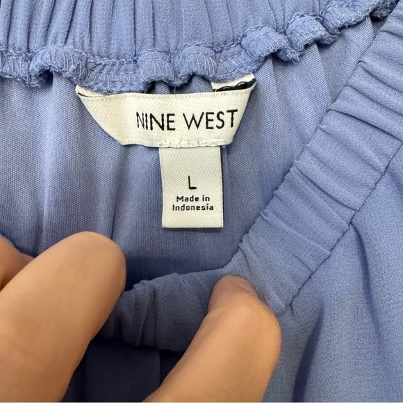 NINE WEST Blue Blouse with Chiffon Ruffle Sleeve and Elastic Waist Line Size L - Picture 13 of 15